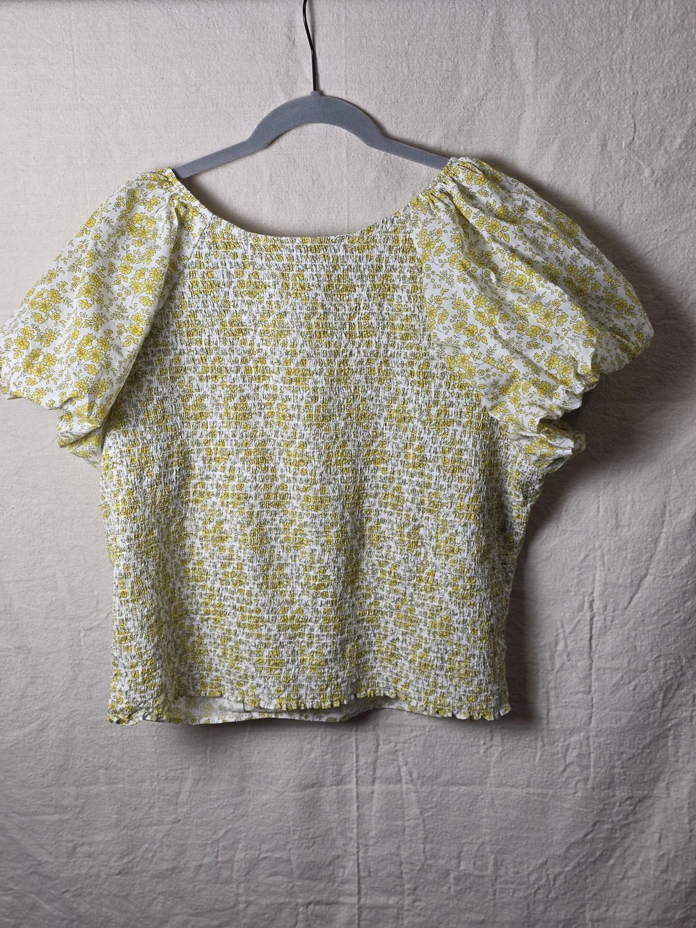J. Crew White & Yellow Floral Puff-Sleeve Blouse